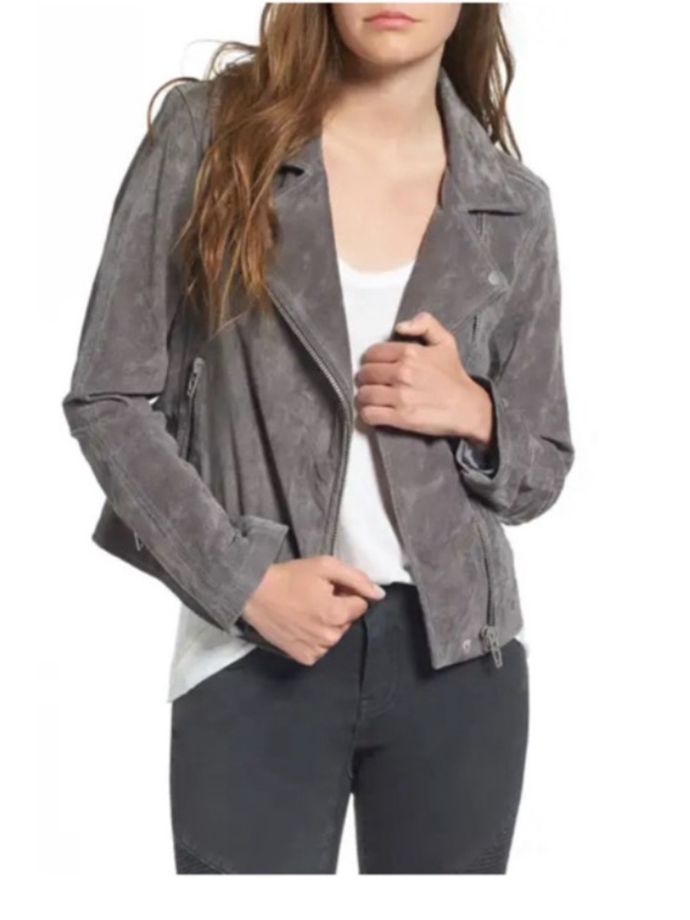 Blank NYC Gray Suede Asymmetrical Moto Jacket